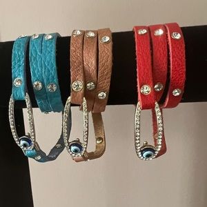 NEW Leather Jeweled Wrap Around Evil Eye Bracelets